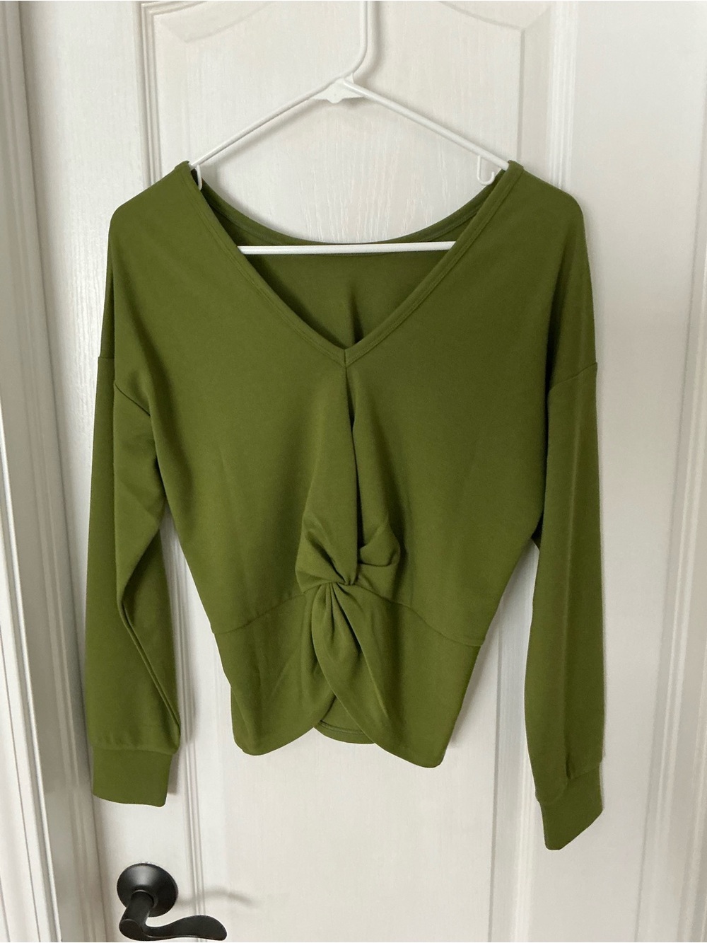CAbi Olive Green Turn around top